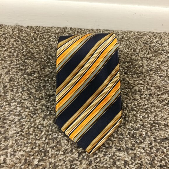 Brioni Neck Tie Silk Blue Orange Striped 59.5L 3.75W *Flaw - Picture 1 of 6